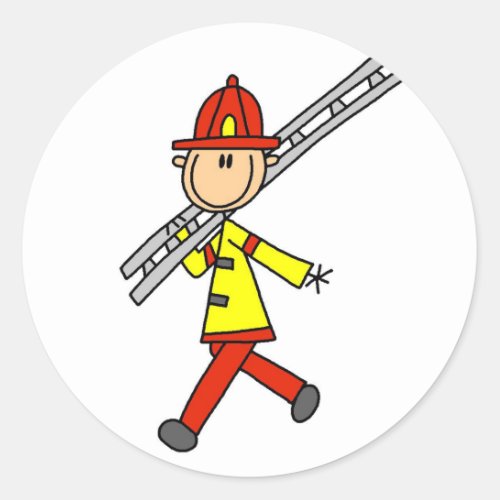 Stick Figure Firefighter with Ladder Classic Round Sticker