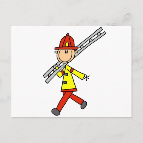 Stick Figure Firefighter with Ladder Postcard