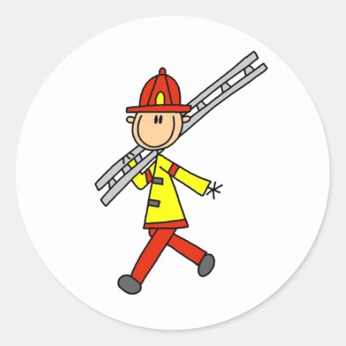 Stick Figure Firefighter with Ladder Stickers