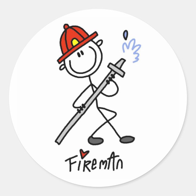 Stick Figure Fireman Classic Round Sticker (Front)