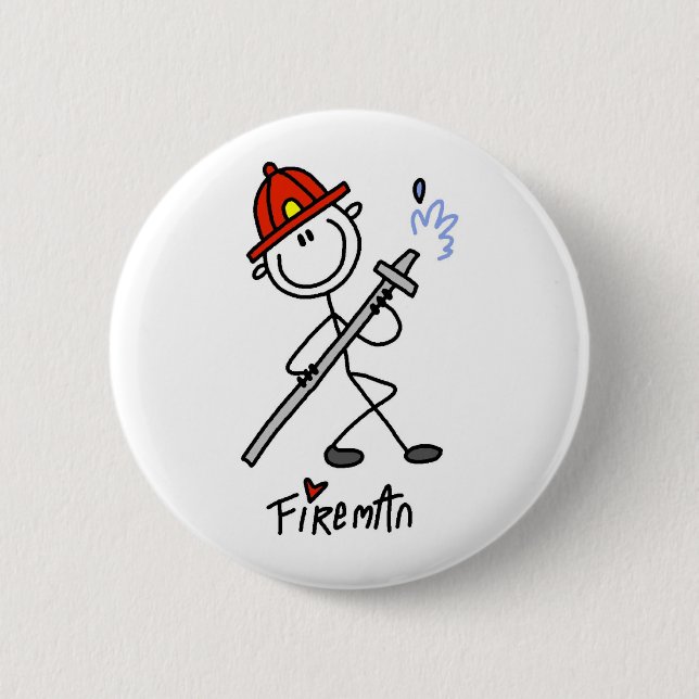 Stick Figure Fireman Pinback Button (Front)