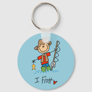 Stick Figure Fisherman Keychain