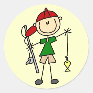 Stick Boy with Pencil Classic Round Sticker