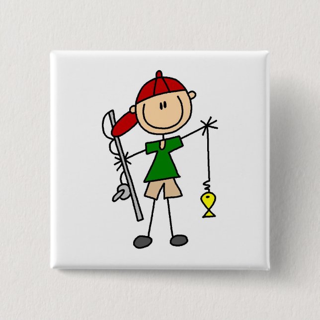 Stick Figure Fishing Tshirts and Gifts Pinback Button (Front)