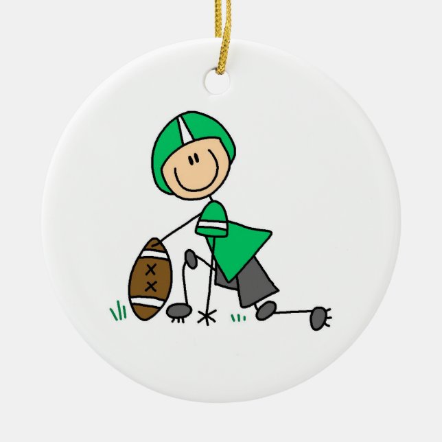 Stick Figure Football Green Ceramic Ornament (Front)