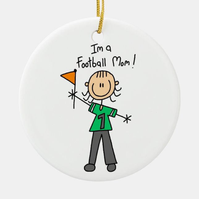 Stick Figure Football Mom Ceramic Ornament (Front)