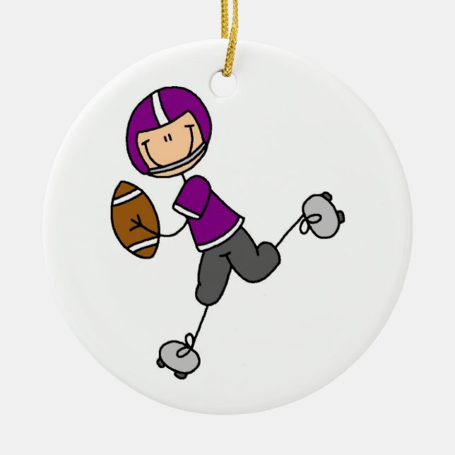 Stick Figure Football Purple Ceramic Ornament (Front)