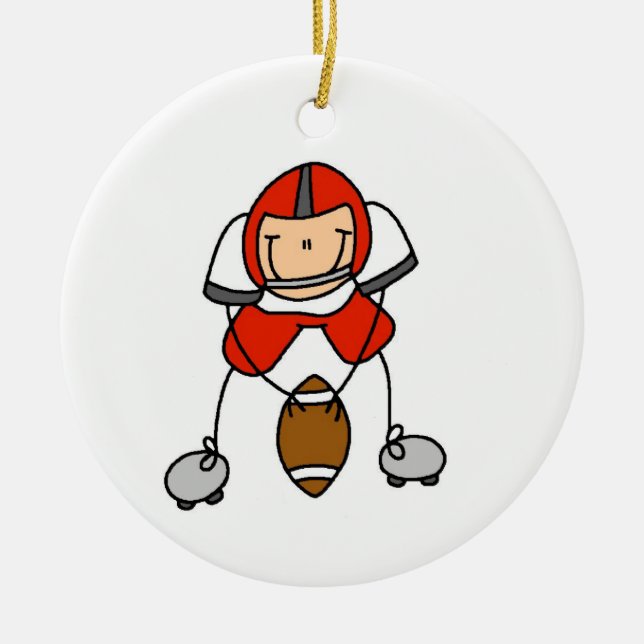 Stick Figure Football Red Ceramic Ornament (Front)