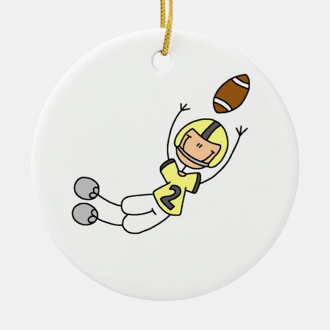 Stick Figure Football Yellow Ceramic Ornament (Front)