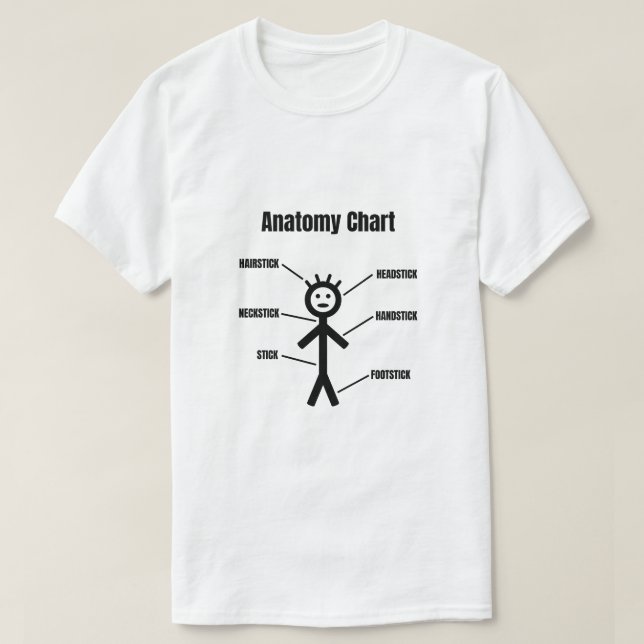 Stick Figure Funny Stickman Anatomy Chart T-Shirt (Design Front)