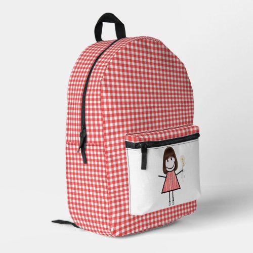 Stick Figure Girl And Gingham Printed Backpack