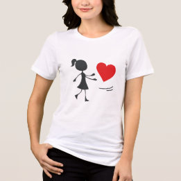 Stick Figure Girl Catching Heart Graphic Tee