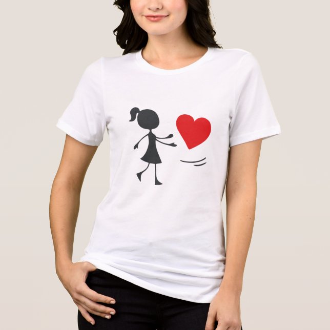 Stick Figure Girl Catching Heart Graphic Tee (Front)