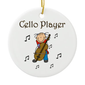 Stick Figure Girl Cello Player T-shirts and Gifts Ceramic Ornament