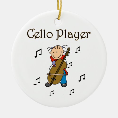 Stick Figure Girl Cello Player T_shirts and Gifts Ceramic Ornament