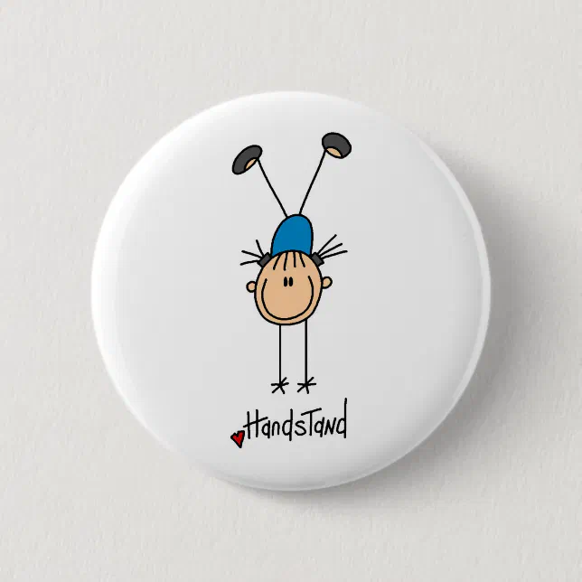Button Handstand Stick Figure Girl Doing Handstands Button | Zazzle