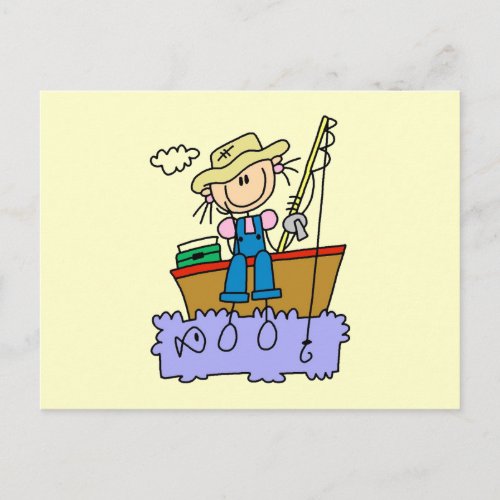 Stick Figure Girl Fishing Postcard