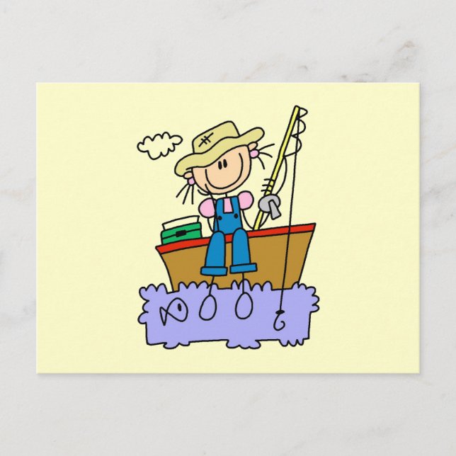 Stick Figure Girl Fishing Postcard (Front)