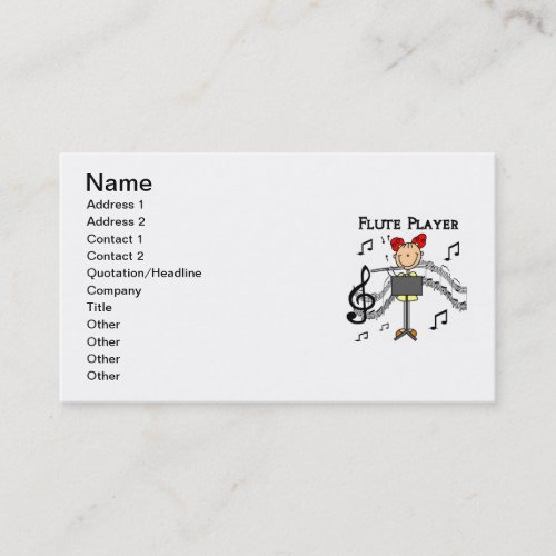 Stick Figure Girl Flute Player Tshirts and Gifts Business Card