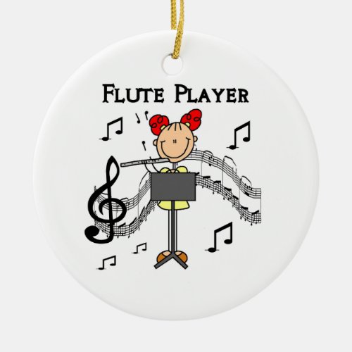 Stick Figure Girl Flute Player Tshirts and Gifts Ceramic Ornament