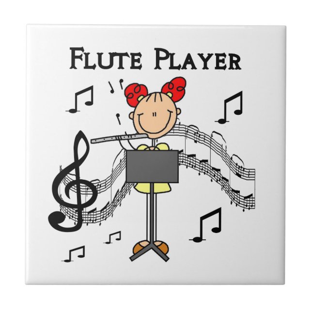 Stick Figure Girl Flute Player Tshirts and Gifts Tile (Front)