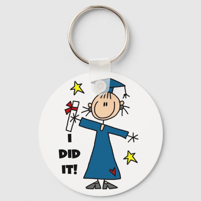 Stick Figure Girl Graduate T-shirts and Gifts Keychain (Front)