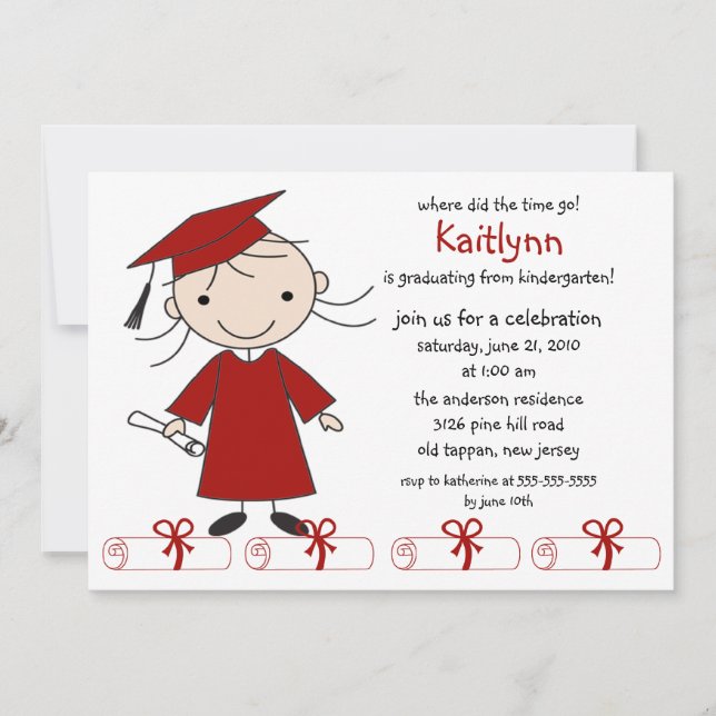Stick Figure Girl Graduation Invitation (Front)