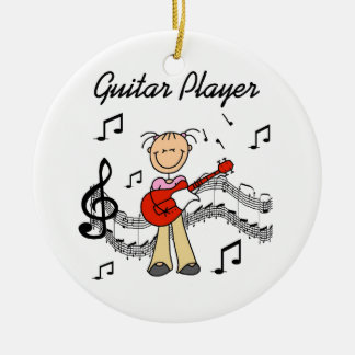 Stick Figure Girl Guitar Player T-shirts and Gifts Ceramic Ornament