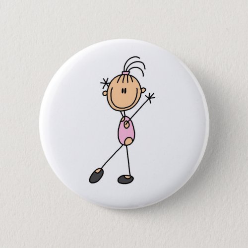 Stick Figure Girl Gymnast in Pink Button