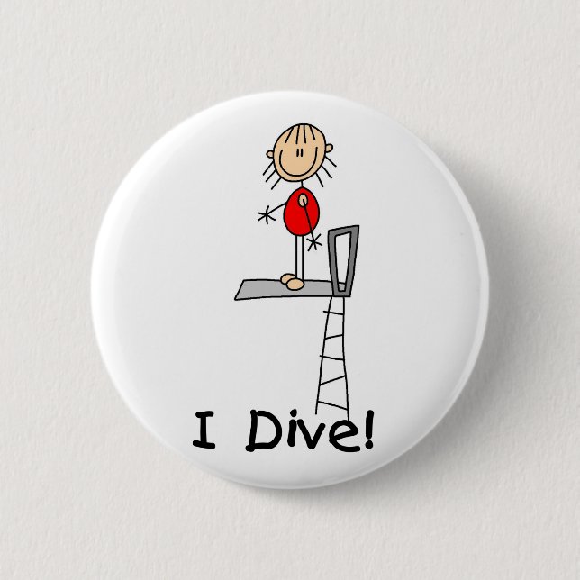 Stick Figure Girl I Dive Pinback Button (Front)