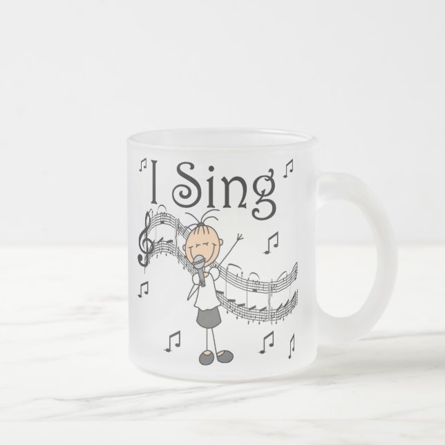 Stick Figure Girl I Sing T-shirts and Gifts Frosted Glass Coffee Mug (Right)