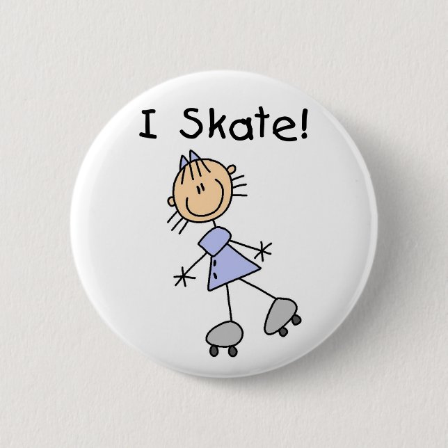 Stick Figure Girl I Skate Pinback Button (Front)