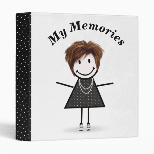 Stick Figure Girl in Dress and Sneakers   3 Ring Binder
