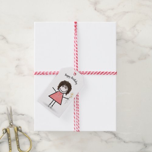Stick Figure Girl in Gingham Dress  Gift Tags