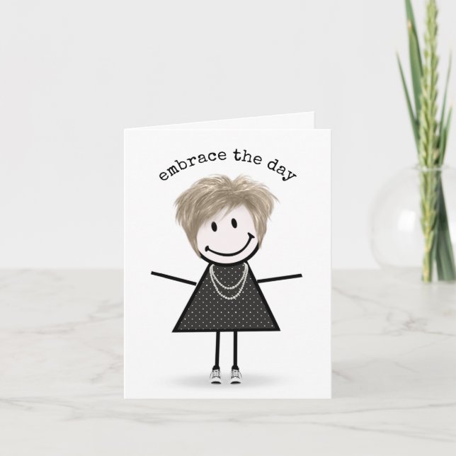 Stick Figure Girl In Sneakers Hello Card (Front)