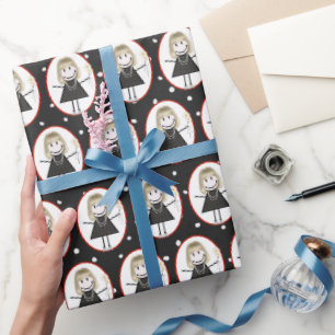 Stick Figure Girl in Sneakers on Polka Dots Wrapping Paper