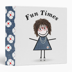 Stick Figure Girl in Sneakers with Kinky Hair 3 Ring Binder