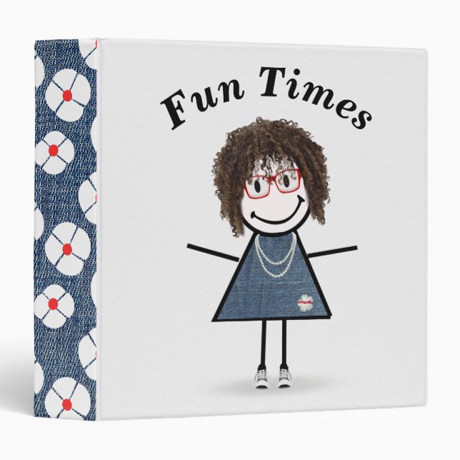 Stick Figure Girl in Sneakers with Kinky Hair 3 Ring Binder (Front/Spine)
