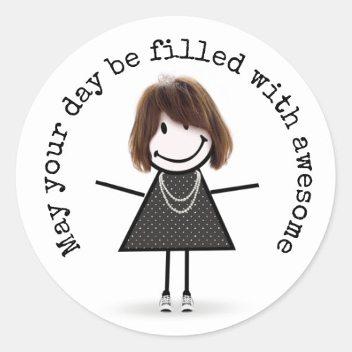 Stick Figure Girl In Sneakers with Quote  Classic Round Sticker