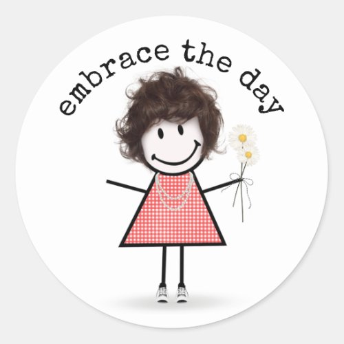 Stick Figure Girl In Sneakers with Quote Classic Round Sticker