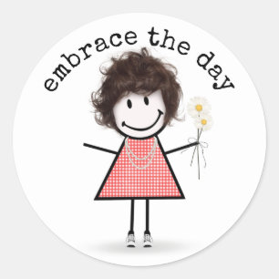 Stick Figure Girl In Sneakers with Quote Classic Round Sticker