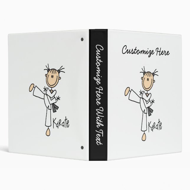 Stick Figure Girl Karate T-shirts and Gifts 3 Ring Binder (Background)
