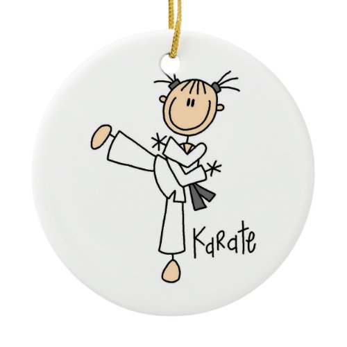 Stick Figure Girl Karate T-shirts and Gifts Ceramic Ornament