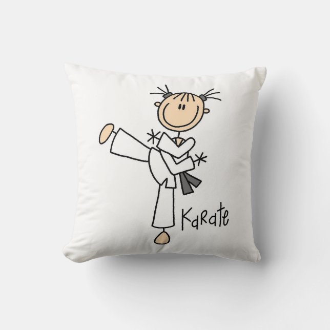 Stick Figure Girl Karate T-shirts and Gifts Throw Pillow (Front)