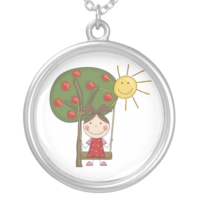 Stick Figure Girl on Swing Necklace (Front)