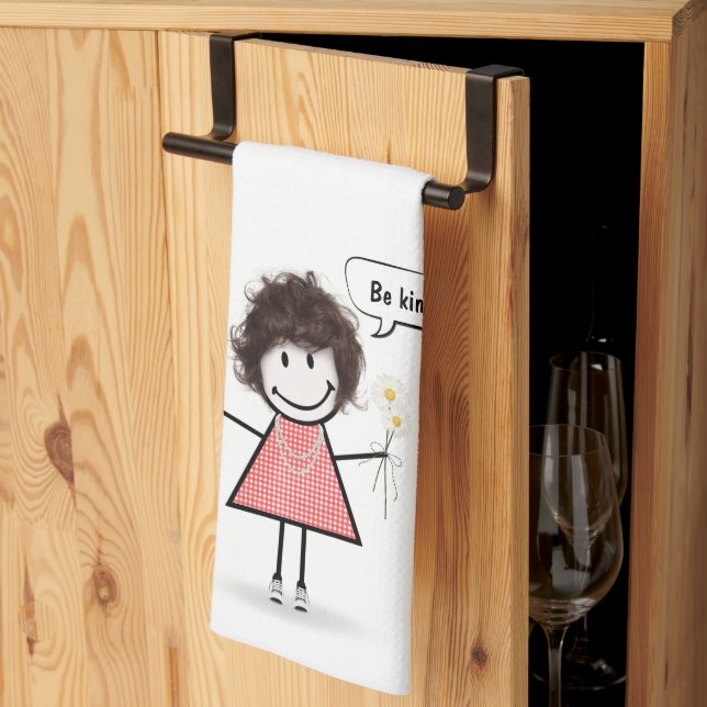 Stick Figure Girl On White Kitchen Towel (Thirds Fold)