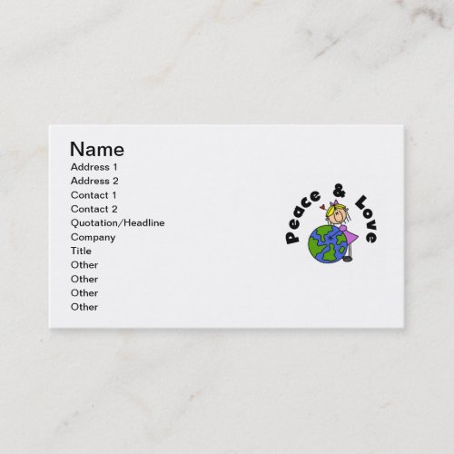 Stick Figure Girl Peace and Love T-shirts and Gift Business Cards