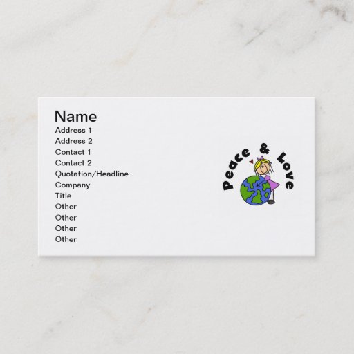 Customizable Stick Figure Girl Peace and Love T-shirts and Gift Business Cards