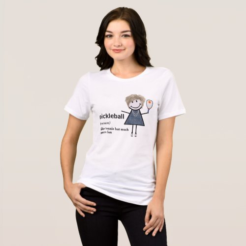 Stick Figure Girl Pickleball and Paddle Tri_Blend Shirt