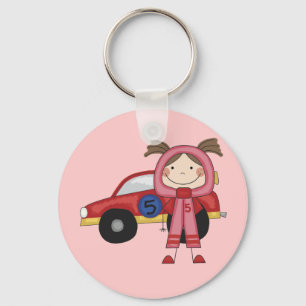 Stick Figure Girl Race Car Driver Tshirts Keychain
